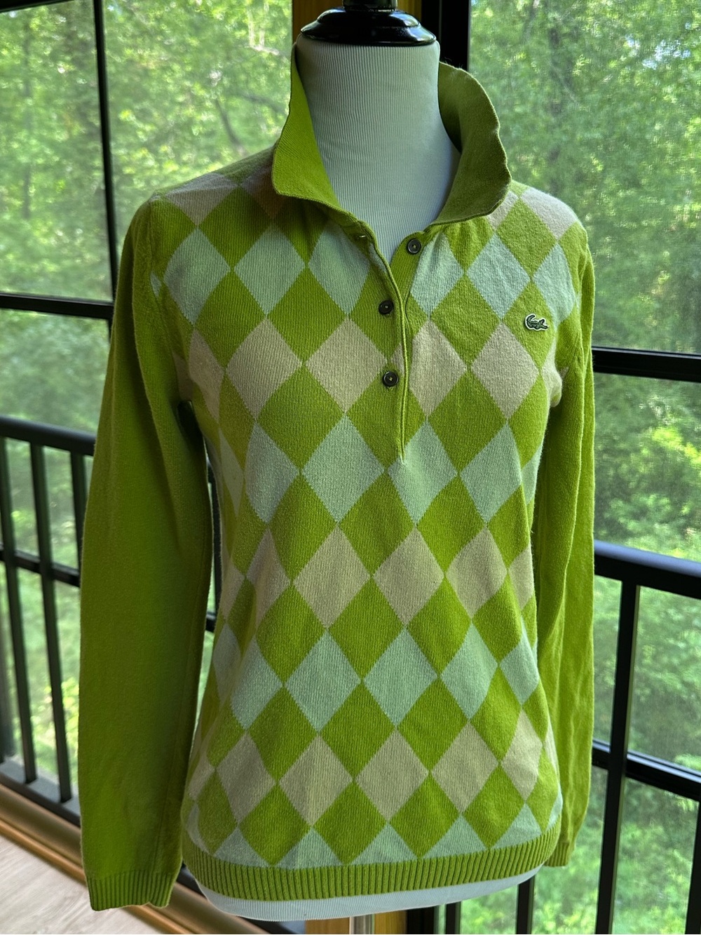 Ivy League Country Club Lacoste Lime Argyle Logo Knit Polo Sweater ~ Women’s 40 - Picture 11 of 11